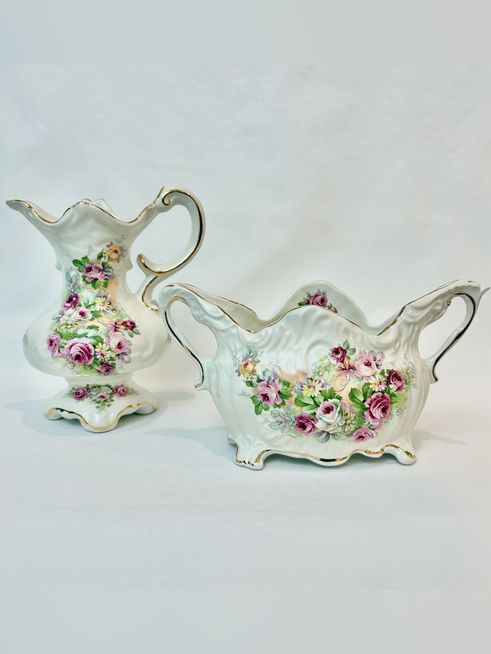 Vintage Crown Dorset Staffordshire England Floral Creamer & Sugar Bowl Set